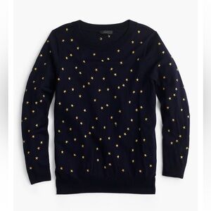 J.Crew Tippi Embroidered Stars Sweater Size XXS Navy with gold yellow stars